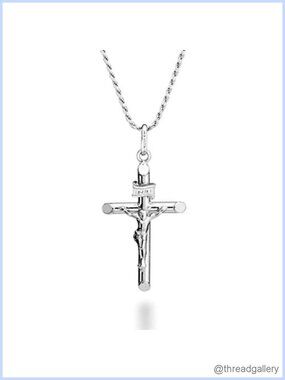 Italian 925 Sterling Silver Crucifix Pendant Necklace Rope Chain 18 In